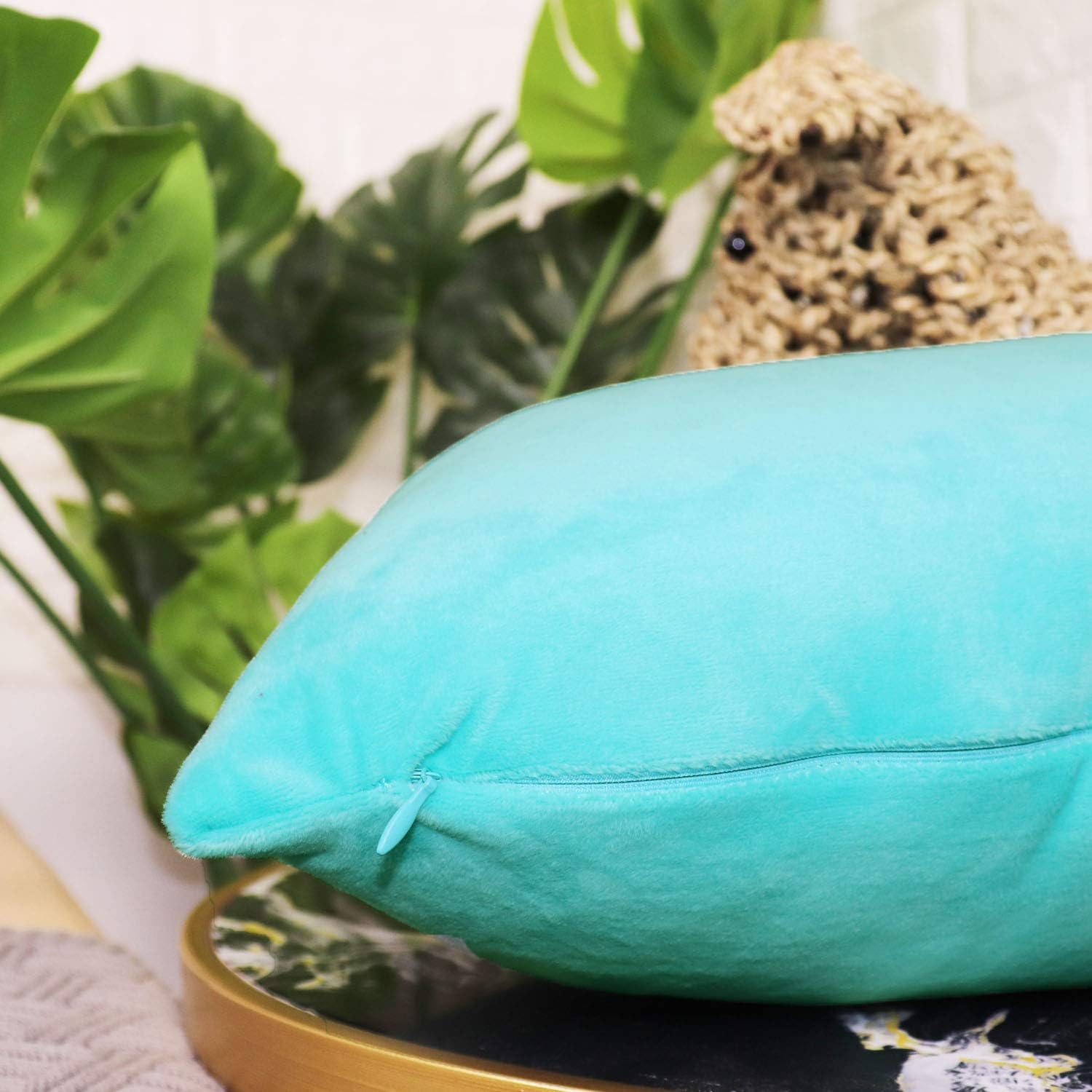 sykting Decorative Pillow Covers Solid Super Soft Short Plush Fuzzy Throw Pillow Covers for Bed Couch Chair Pack of 2 Square 18x18 inch Turquoise