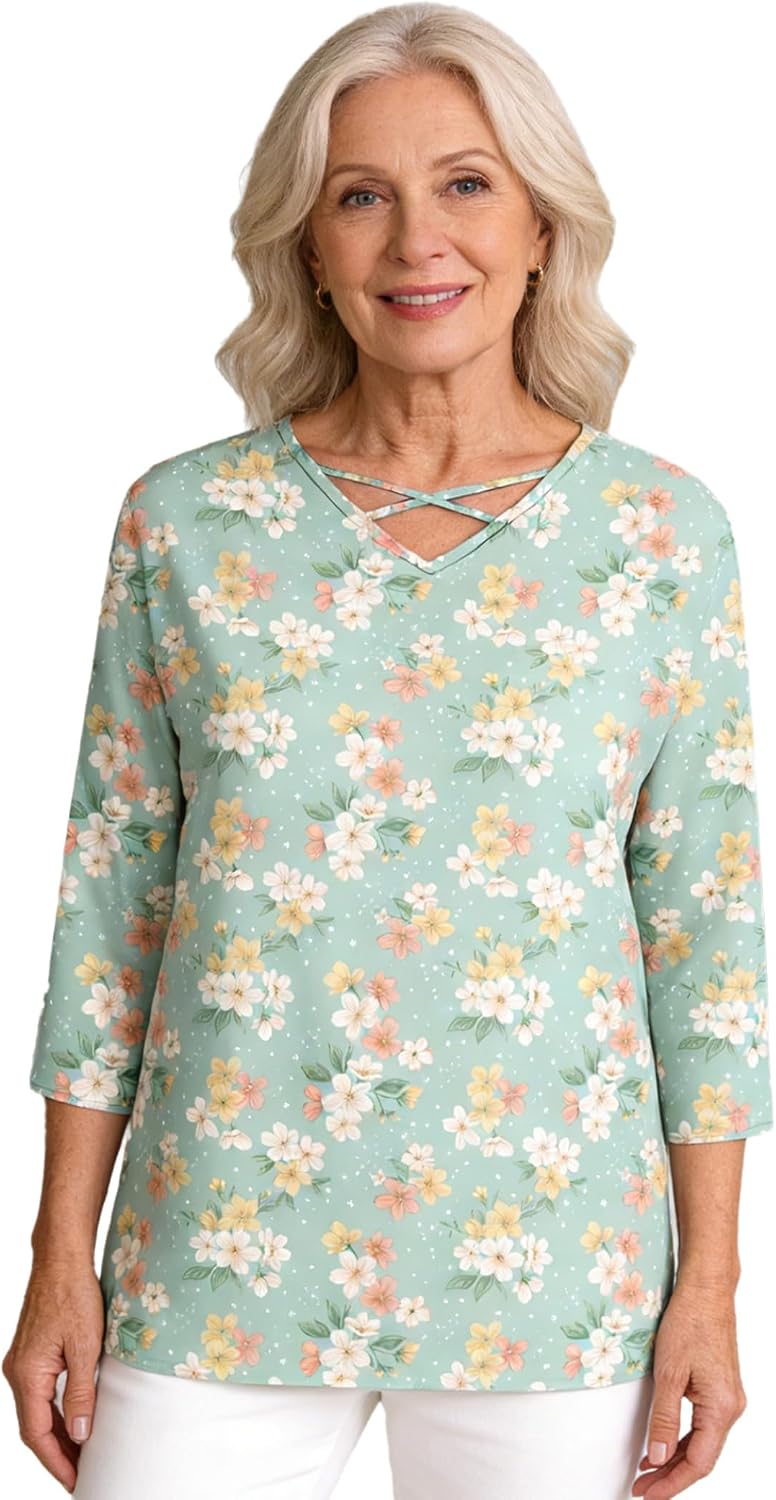 Women's Floral Pattern Adaptive Top Open Back Clothing for Elderly Caring Alzheimer Patient