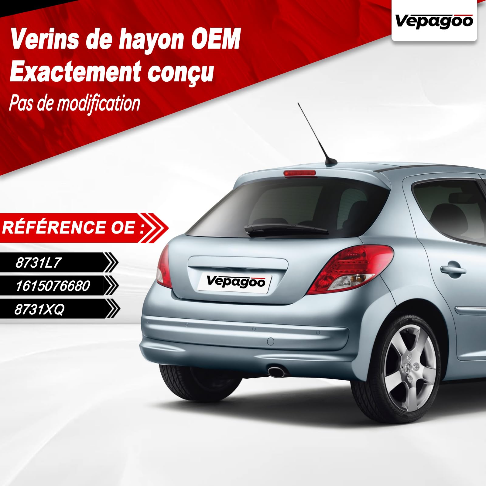 Vepagoo 2Pcs Verins de Coffre pour PEUGEOT 207 2006-2015 Vérin de Hayon Compatibles pour 8731L7 9659789480 Verin Hydraulique