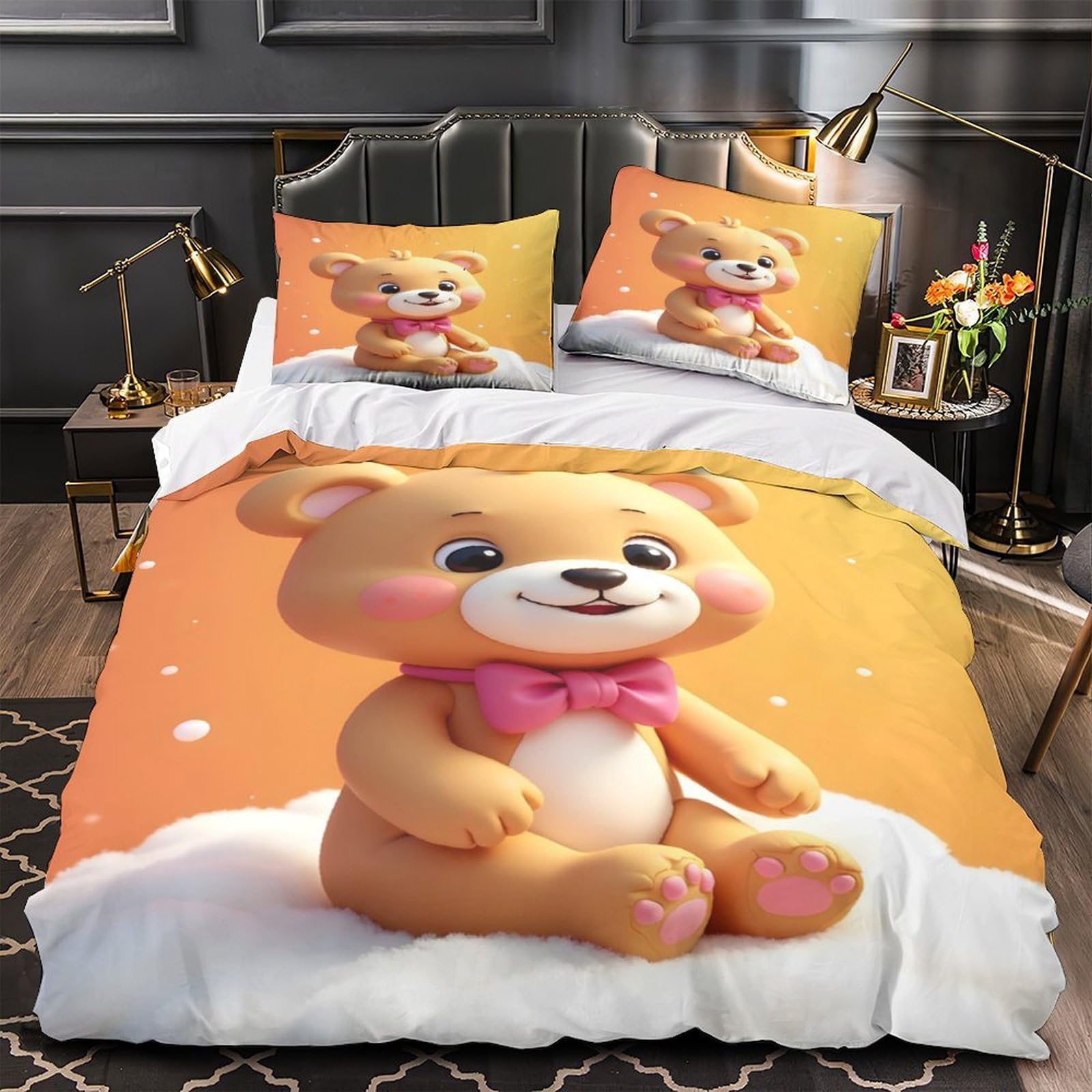 Ours en peluche parure de lit 3D en microfibre respirante et housse de couette single