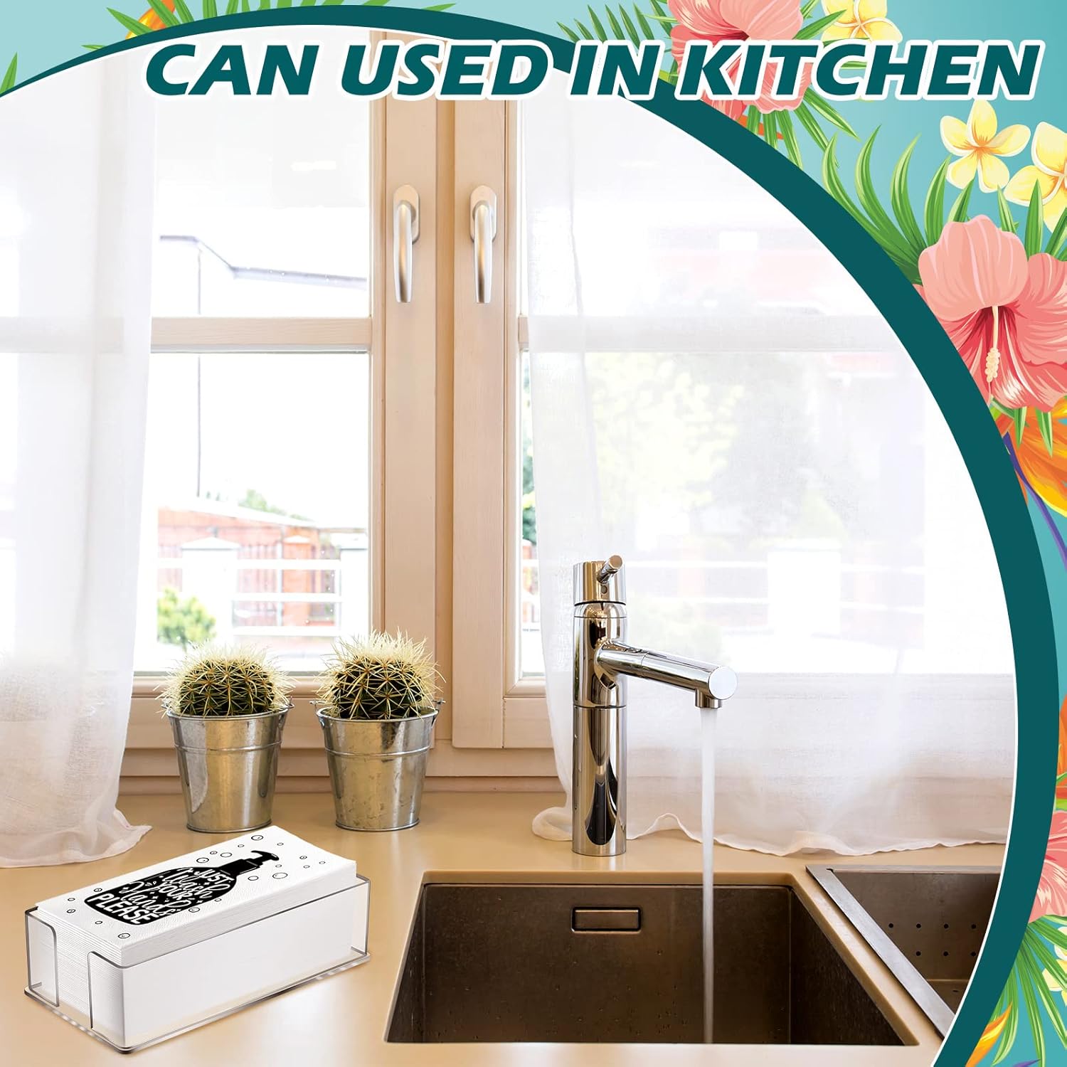 Teling 200 Pcs Disposable Bathroom Napkins with 1 Clear Acrylic Napkin Holder Decorative Etiquette Guest Paper Hand Towels for Toilet Powder Room Wedding Birthday Anniversary