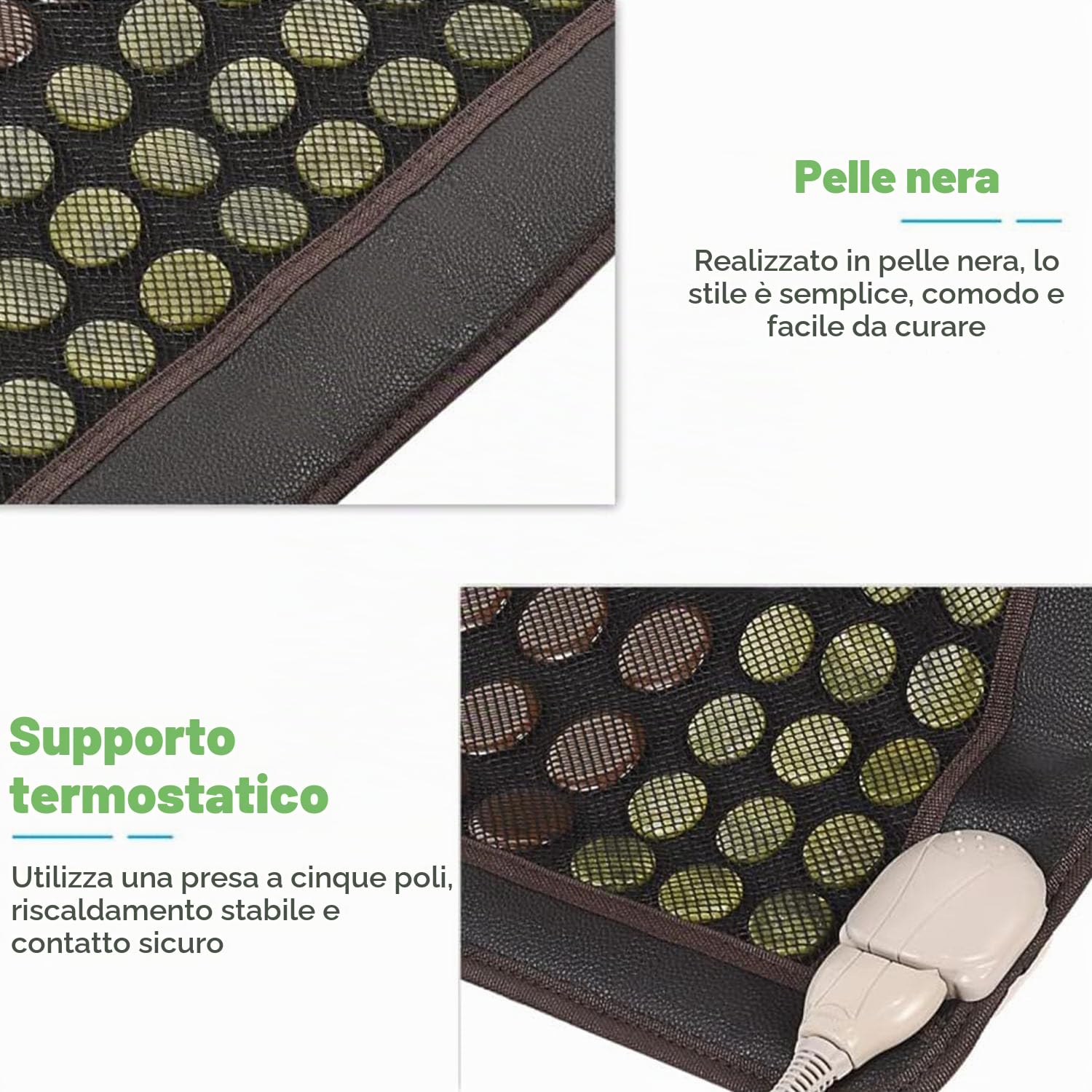 Tappetino riscaldante a infrarossi, in giada naturale e tormalina, flessibile, per dolori alla schiena, temperatura regolabile (60 x 40 cm), Nero