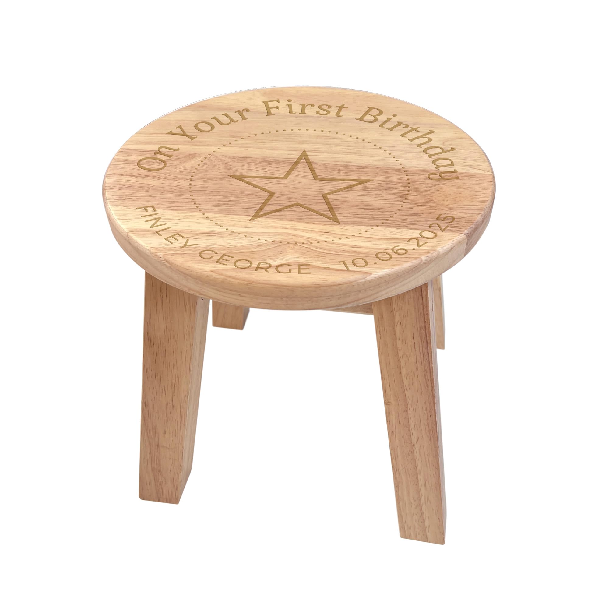 The Lovely Keepsake Company Personalised Wooden First Birthday Stool - Engraved Child's Name & Date, Solid Wood Toddler Seat, Nursery Decor Gift, 1st Birthday Present | 26cm Wide X 26cm High โ image 1