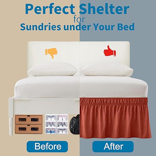 Miniatura 4 de Entisn Falda de cama ajustable naranja para cama tamaño King y Cal King, con caída a medida de 18 pulgadas, faldas de cama envolventes con cinturón