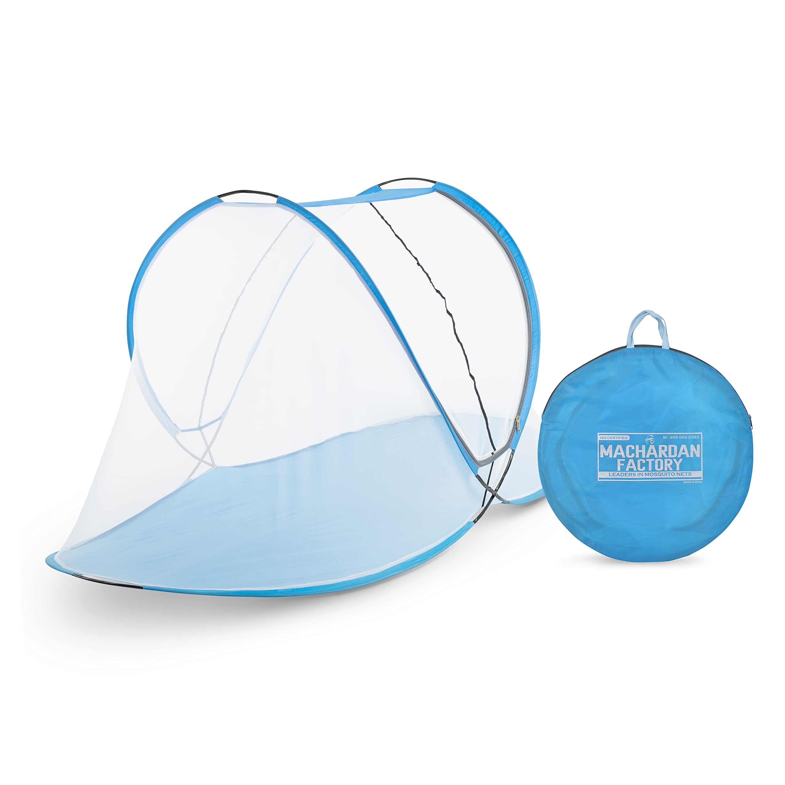 Foldable Mosquito Net Light Weight High Durability Strong & Durable Tent Shape Machardani for Single Bed 3 5 X 6 5ft-Blue & White Foldable Machardani/Mosquito Net Single Size Adult-image-24