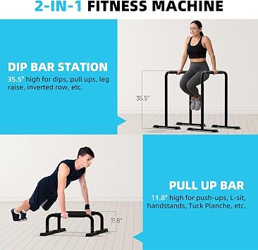 Outdoor Basic 2-in-1 Adjustable Dip Bar Station - Heavy Duty Parallel Bars with Connecting Parts, Extra Tall & Thickened Steel Design for Home Gym, Calisthenics & Strength Training (Dip Bar Pro)