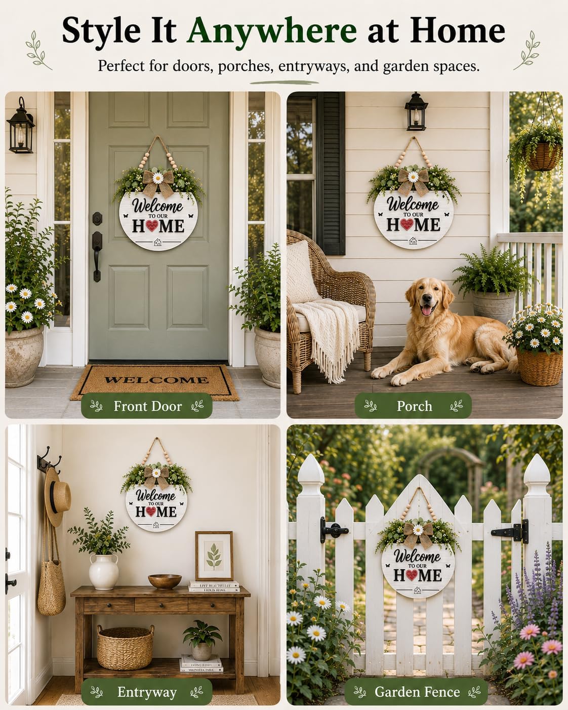 Interchangeable Welcome Sign for Front Door, Round Farmhouse Door Hanger with 12 Changeable Seasonal Magnets, Welcome to Our Home Porch Decor, Rustic Wood Look Wall Sign for Entryway and Housewarming Gift image 5