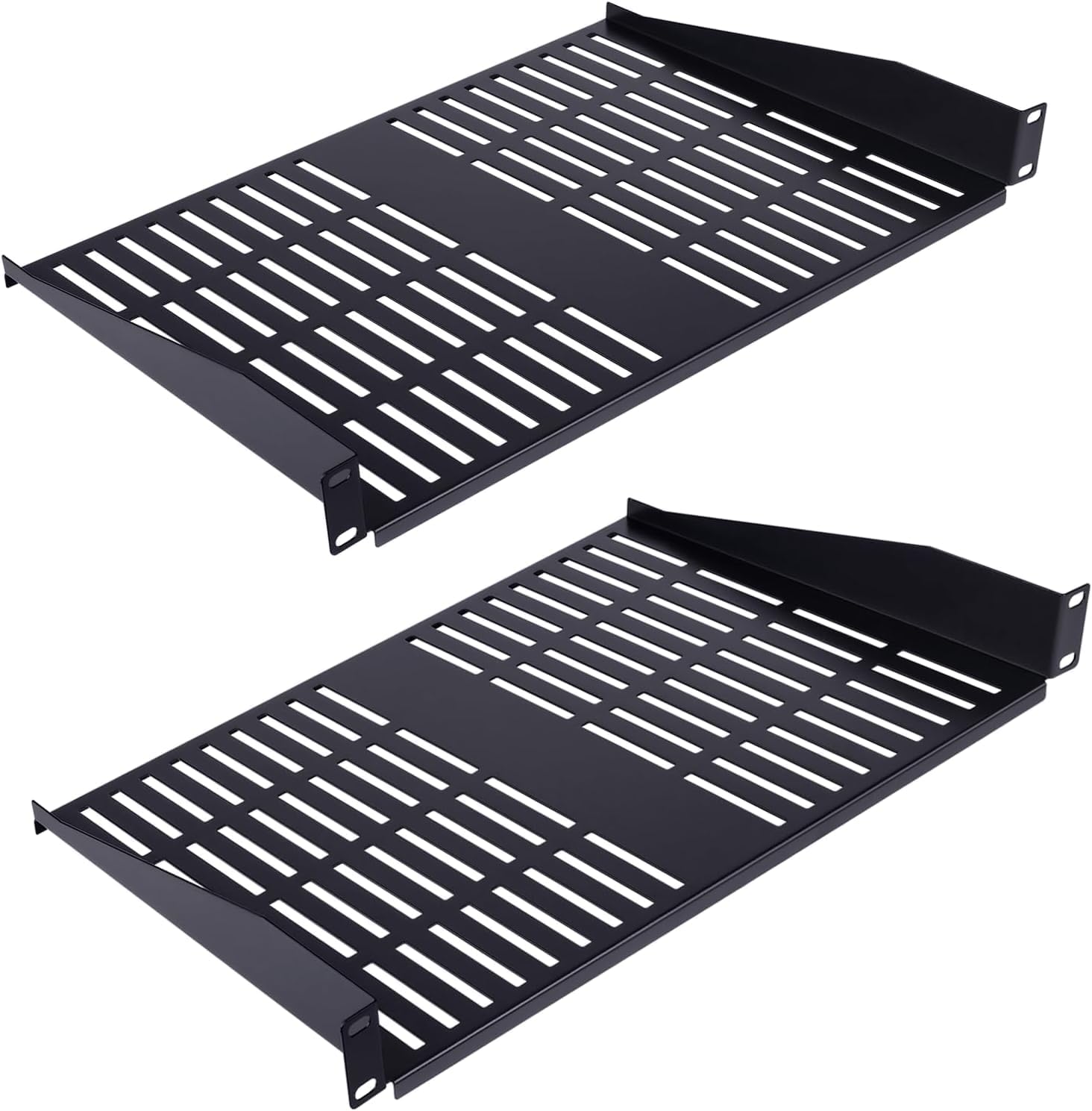 2PCS 1U Server Rack Shelf, Suitable for 19" Network Equipment Racks and Cabinets, Ventilated Cantilever Tray, Depth of 14 inches, Well-Ventilated (14")