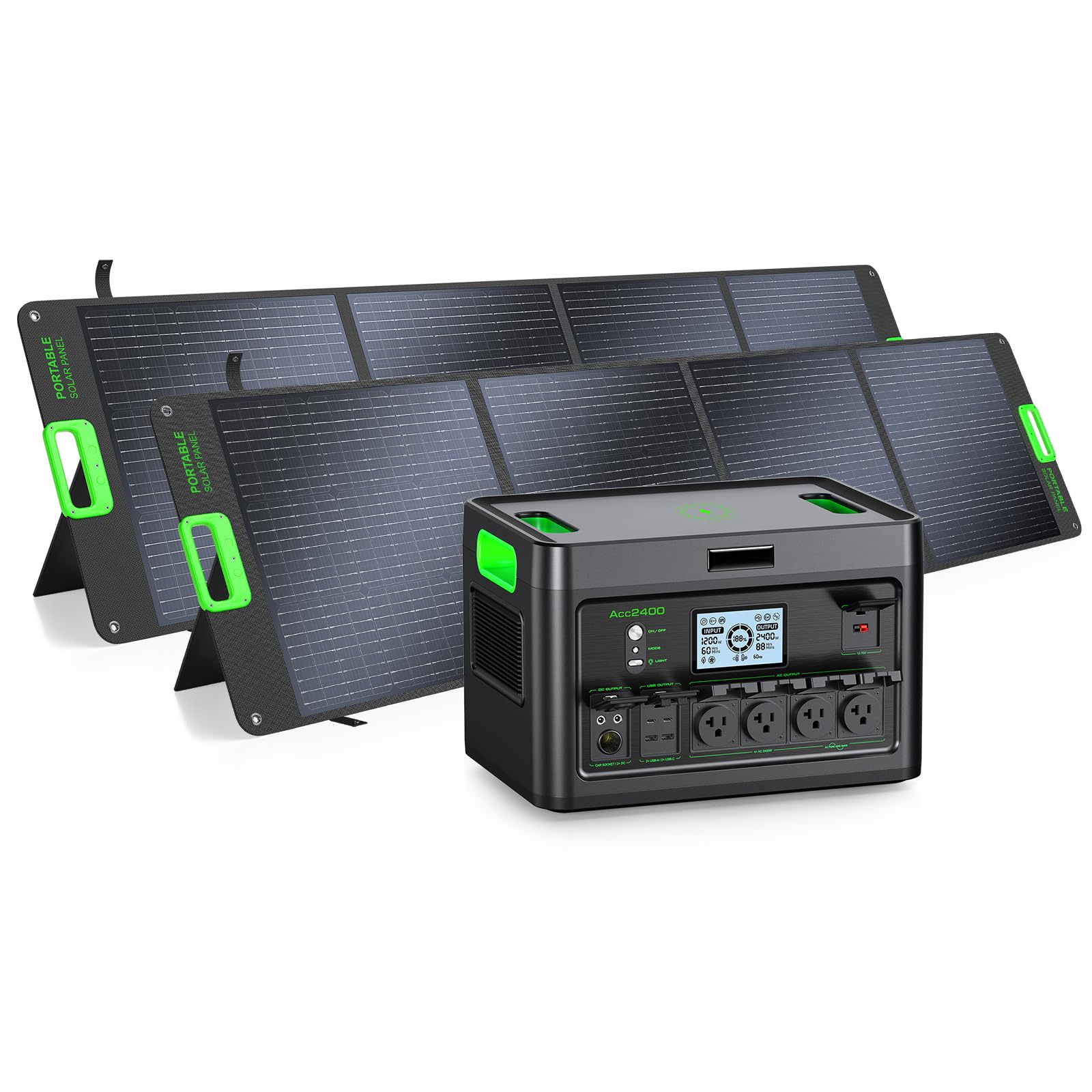 2400W Portable Power Station with 2x200W Solar Panel for Home Use Emergency
