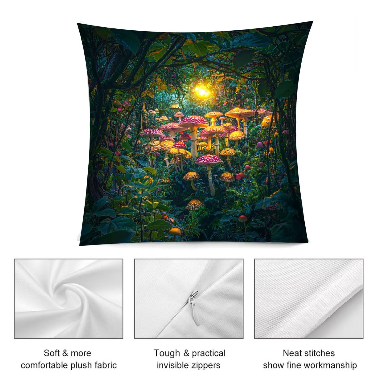 Poszewka na poduszkę 70x70 cm, zestaw 4 dekoracji wnętrz grzyby las sofa poduszki salon poszewki na poduszki welurowe do domu poduszki na zewnątrz meble ogrodowe poszewka na poduszkę d-368