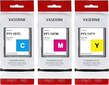 PFI-107 130-ml Ink Tank Set3-Pack, 1Cyan, 1Magenta, 1Yellow VASRINK Compatible PFI-107C PFI-107M PFI-107Y Replacement for Canon iPF680 685 780 785 Printer