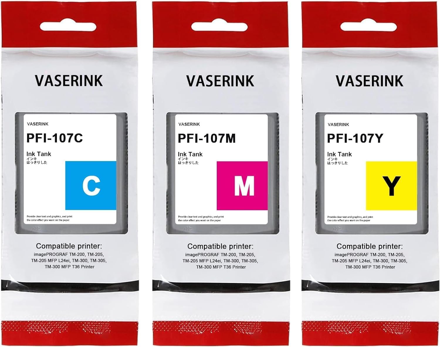 PFI-107 130-ml Ink Tank Set(3-Pack, 1Cyan, 1Magenta, 1Yellow) VASRINK Compatible PFI-107C PFI-107M PFI-107Y Replacement for Canon iPF680 685 780 785 Printer