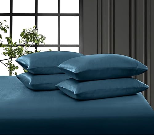 Miniatura 13 de P Pothuiny Sábanas de satén King (6 piezas, negro) – Juego de sábanas de satén sedoso de lujo tamaño King, juego de sábanas extra suaves, 1 sábana