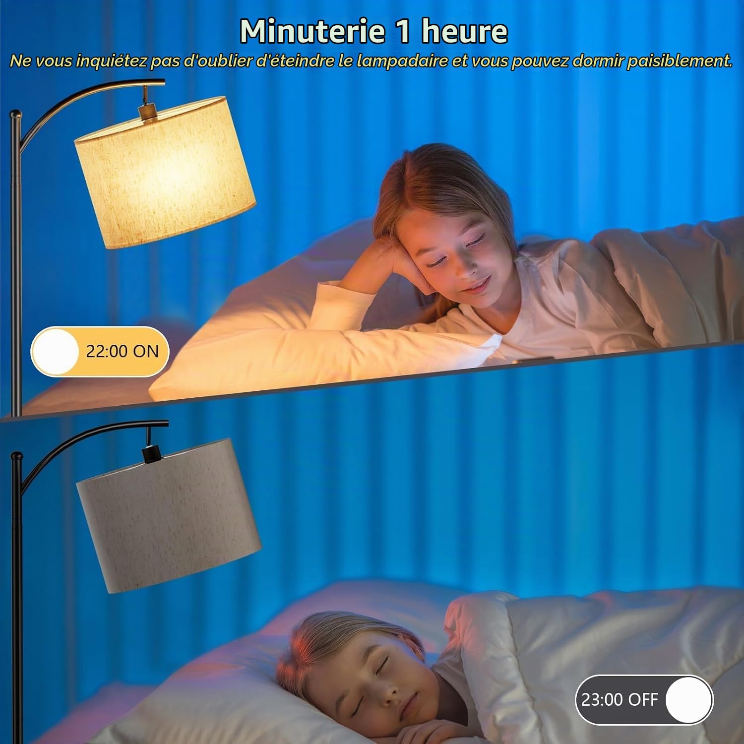 Lampadaire sur Pied Salon avec Télécommande et Interrupteur à Pied