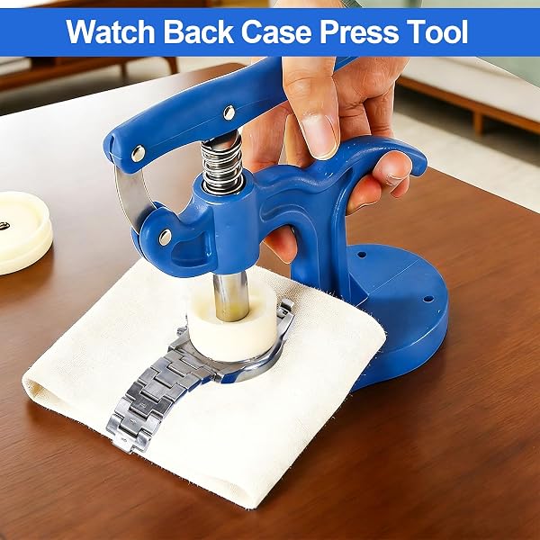 Watch Press Tool, Case Pressing Machine, Nylon Plastic Case Pressing Machine, Watch Back Cover Pressing Machine Application: Watch Repair, Pressing Watch Case Backs Includes 12 Adapters 5-50mm (Blue) - 3