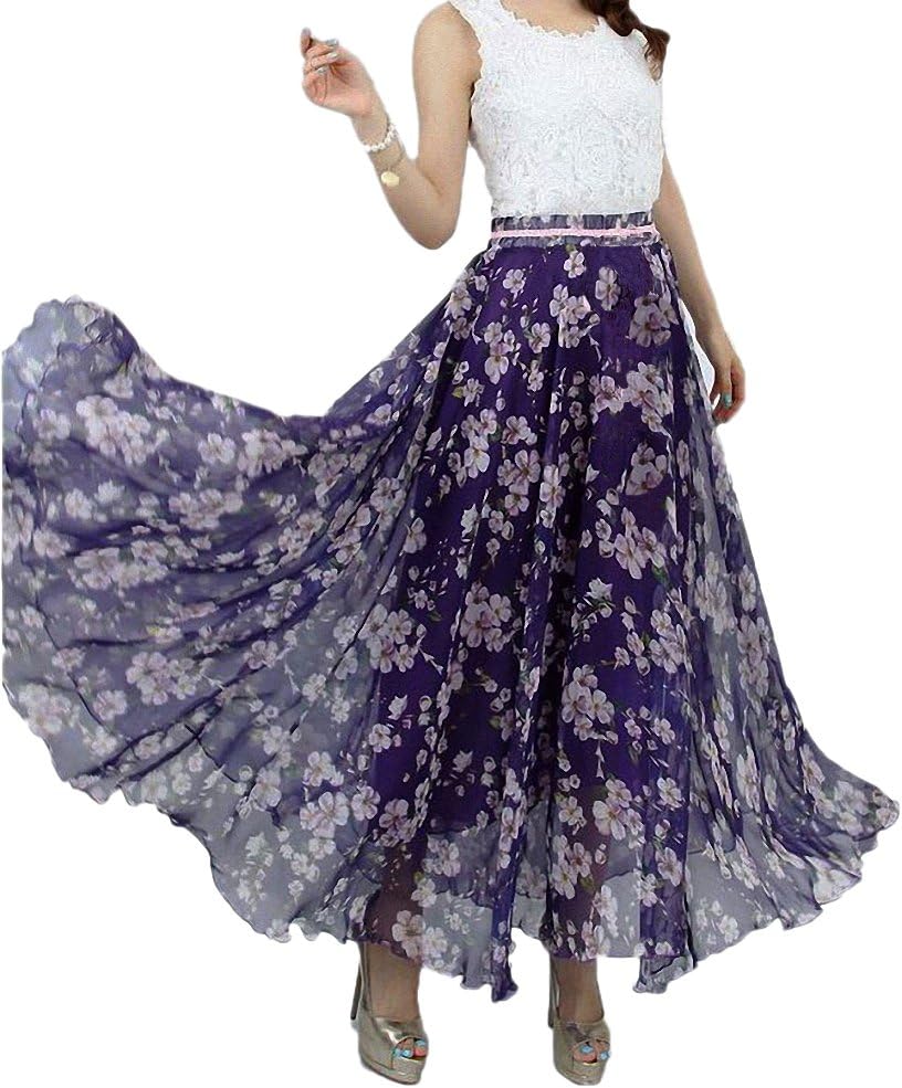 Afibi Women Full/Ankle Length Blending Maxi Chiffon Long Skirt Beach Skirt