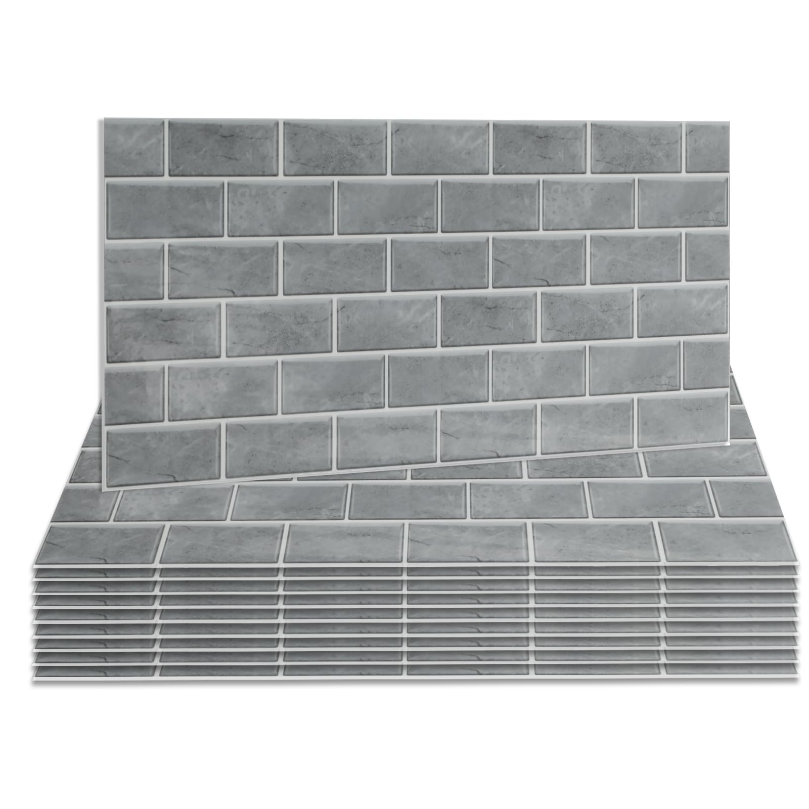 Takezuaa Grey Tile Stickers 2mm Thicken PET Peel and Stick for Bathroom 60x30cm 30Pcs Brick Self Adhesive Wall Tile Waterproof Tiles Stick on Tile Backsplash for Kitchen — image 1