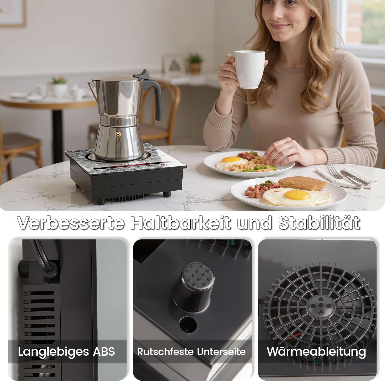 Mini Induktionskochplatte, 900W Mini induktionskochfeld 1 Platte, Induktionskochplatte, Elektrisch Kochplatte Induktion mit 5 Leistungsstufen, 100W-900Watt for Campinganhänger, Camping（T35）