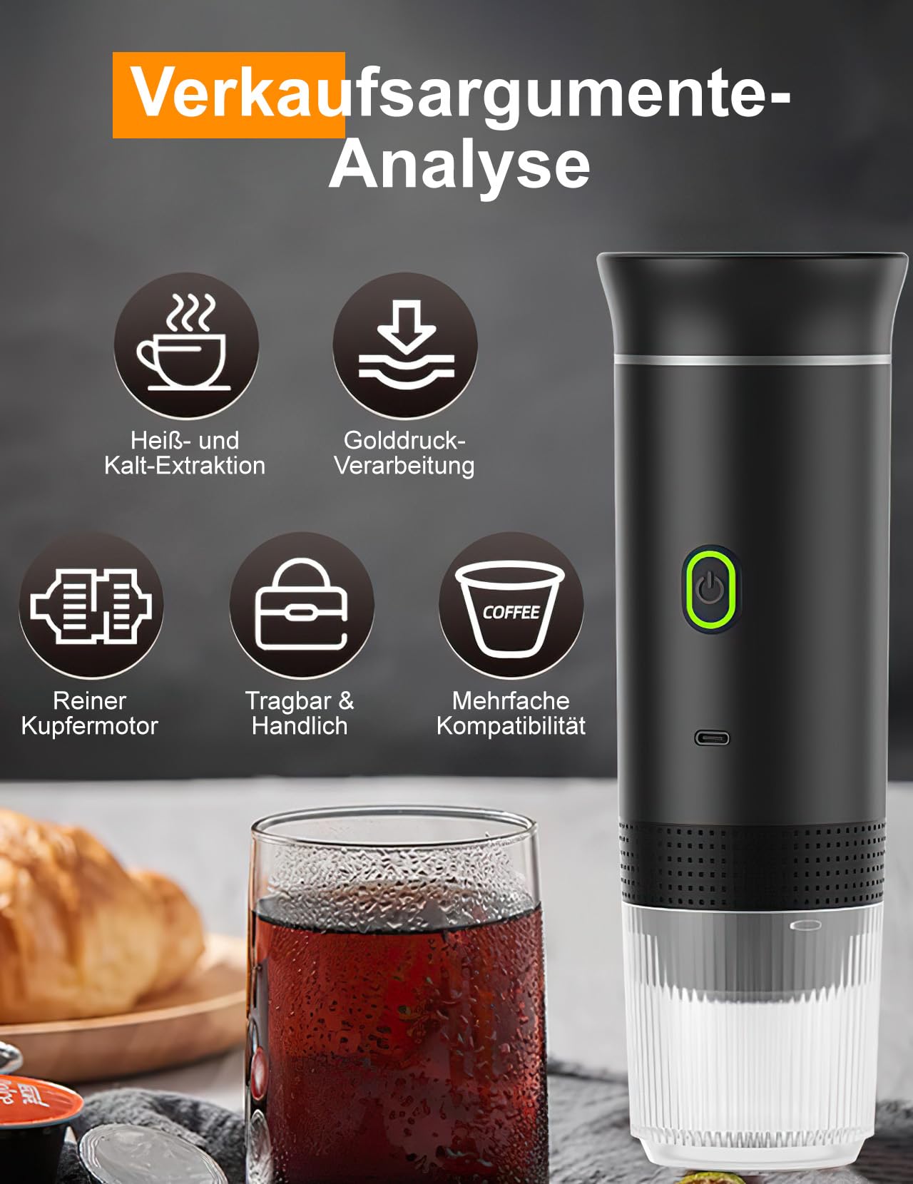 Tragbare Kaffeemaschine, Elektrische Espressomaschine mit Selbsterhitzung