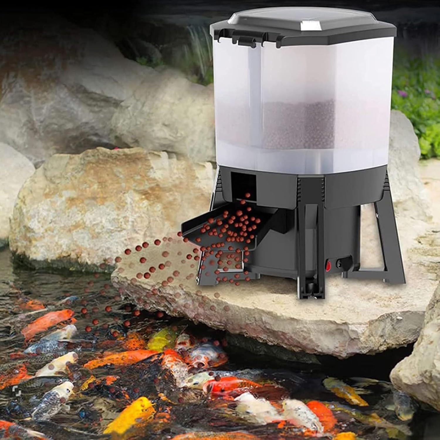 Solar Automatic Fish Feeder, Automatic Fish Feeder Intelligent Timing, Large Capacity 6L Electric Fish Food Dispenser for Fish Tank Aquarium, 120° Dispersed Feeding Design