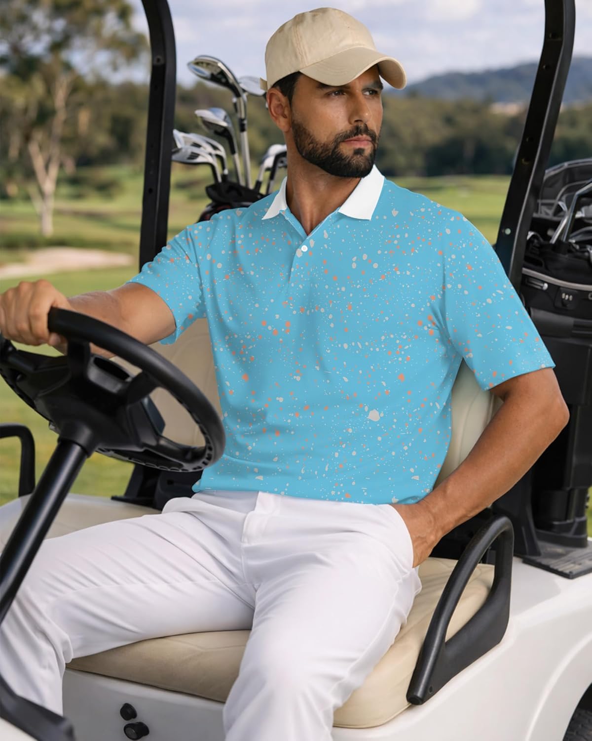 KUYIGO Mens Polo Shirt Quick Dry Moisture Wicking UPF 40+ Performance Printed Short Sleeve Summer Tennis Golf Shirt
