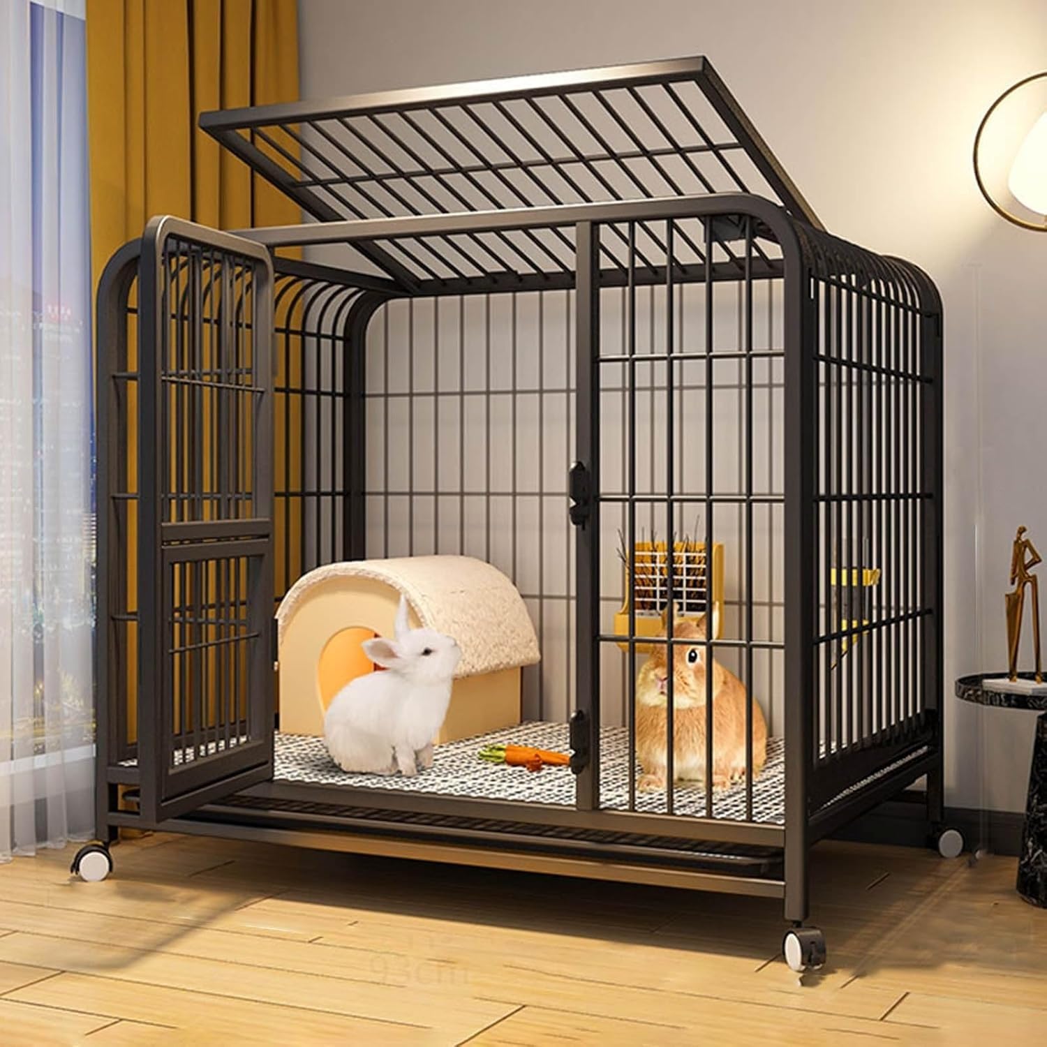 Cage cobayes à deux niveaux noire 60x45x66 cm avec roulettes et bac