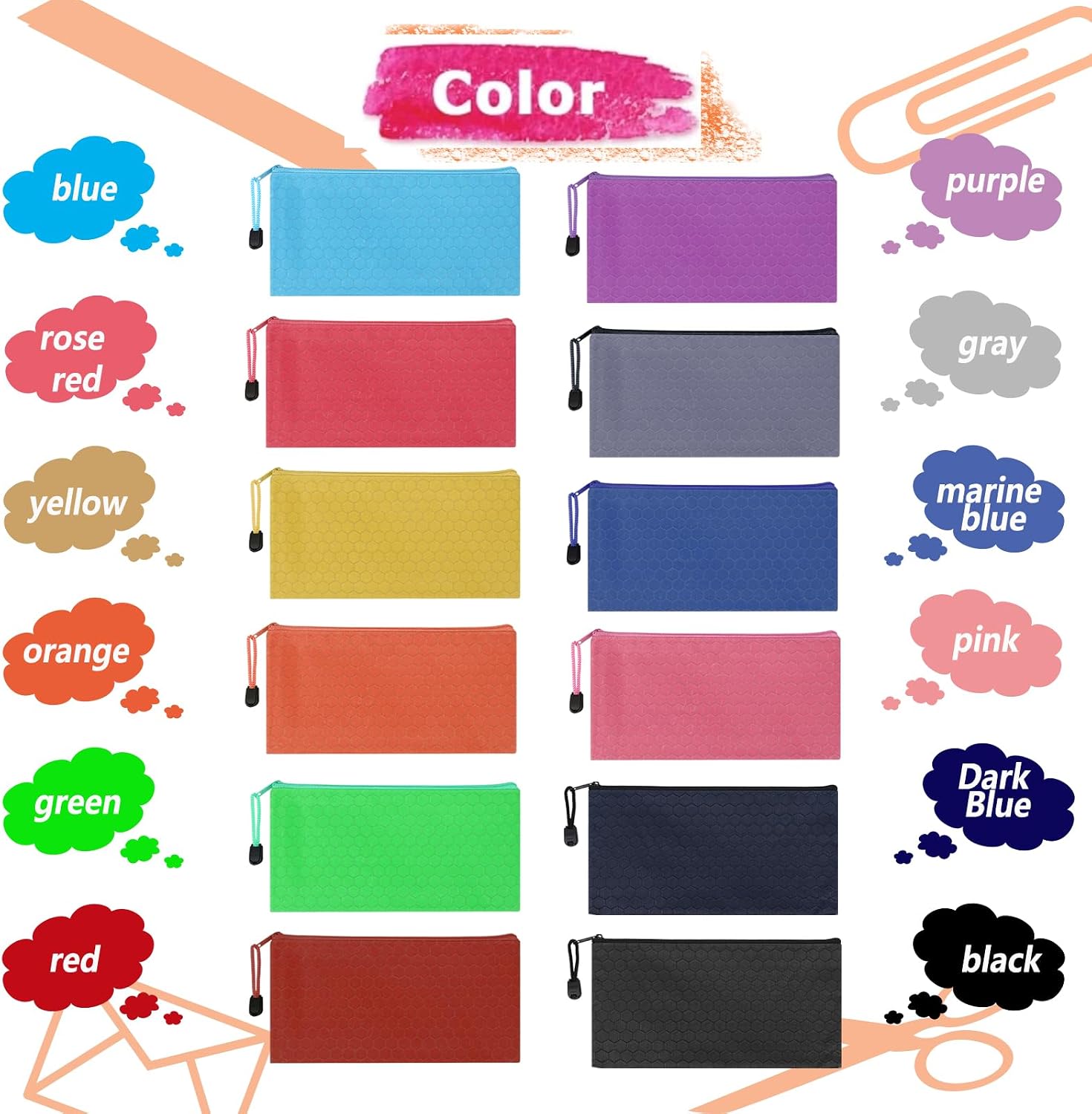 48pcs Pencil Pouch Bulk,Zipper Pouches,Waterproof Pencil Bags, Small Organizing Bags in 12 Colors for Classroom,Office Supplies Storage and Travel Accessories