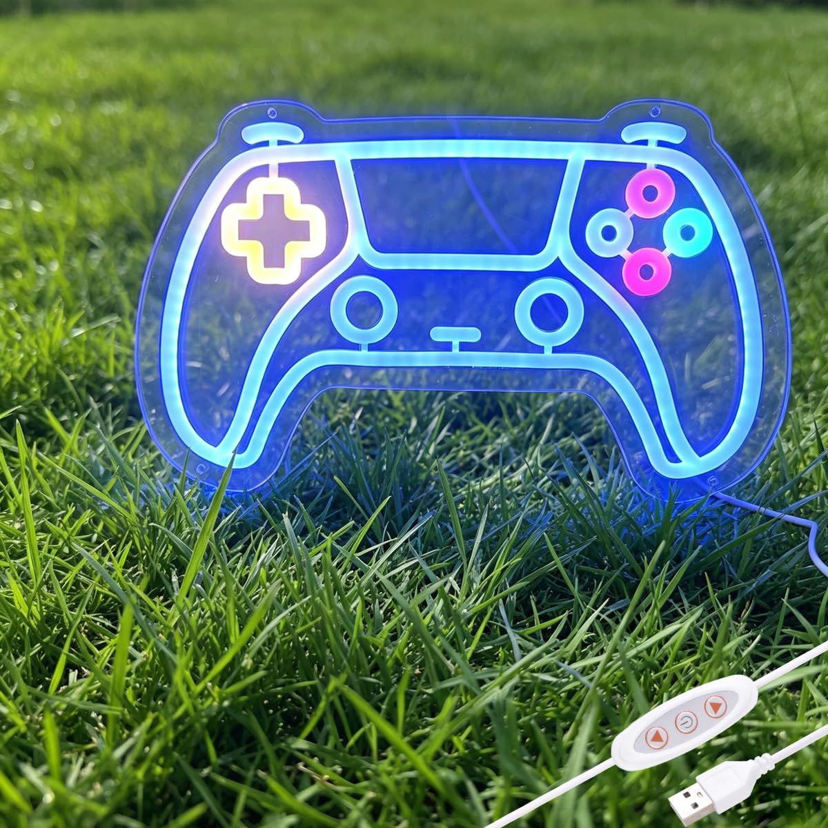 Letrero de neón para decoración de habitación, 15 x 9 pulgadas, letreros de neón azules para juegos con alimentación USB e interruptor de atenuación para decoración de pared, decoración de habitación