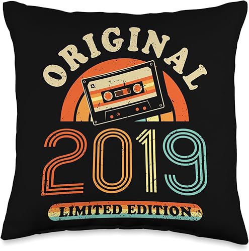 Retro Limited Edition 2019 Cassette Tape 5th Birthday Throw Pillow