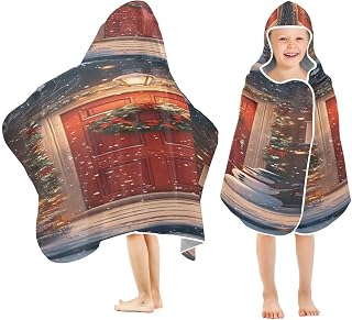 YETTASBIN Christmas Red Door Kids Hooded Bath Towel for Boys Girls, Soft Absorbent Quick Dry Hooded Towel Wrap Oversized Breathable Toddler Shower Pool Beach Towel with Hood