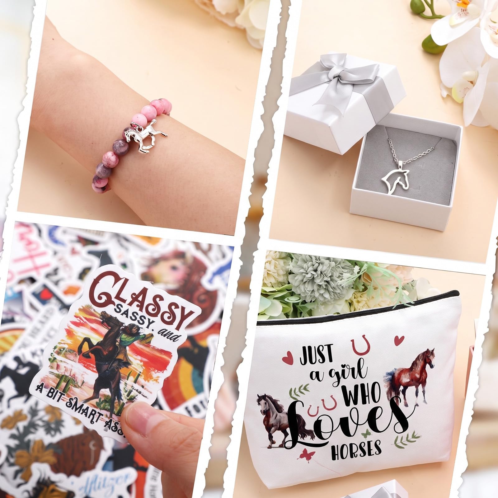 Landical 59 piezas de regalo de caballo de Navidad para mujer, incluye taza con temática de caballo, bolsa de maquillaje, calcetines, pulsera, collar, coletero, adorno de madera, tarjeta de