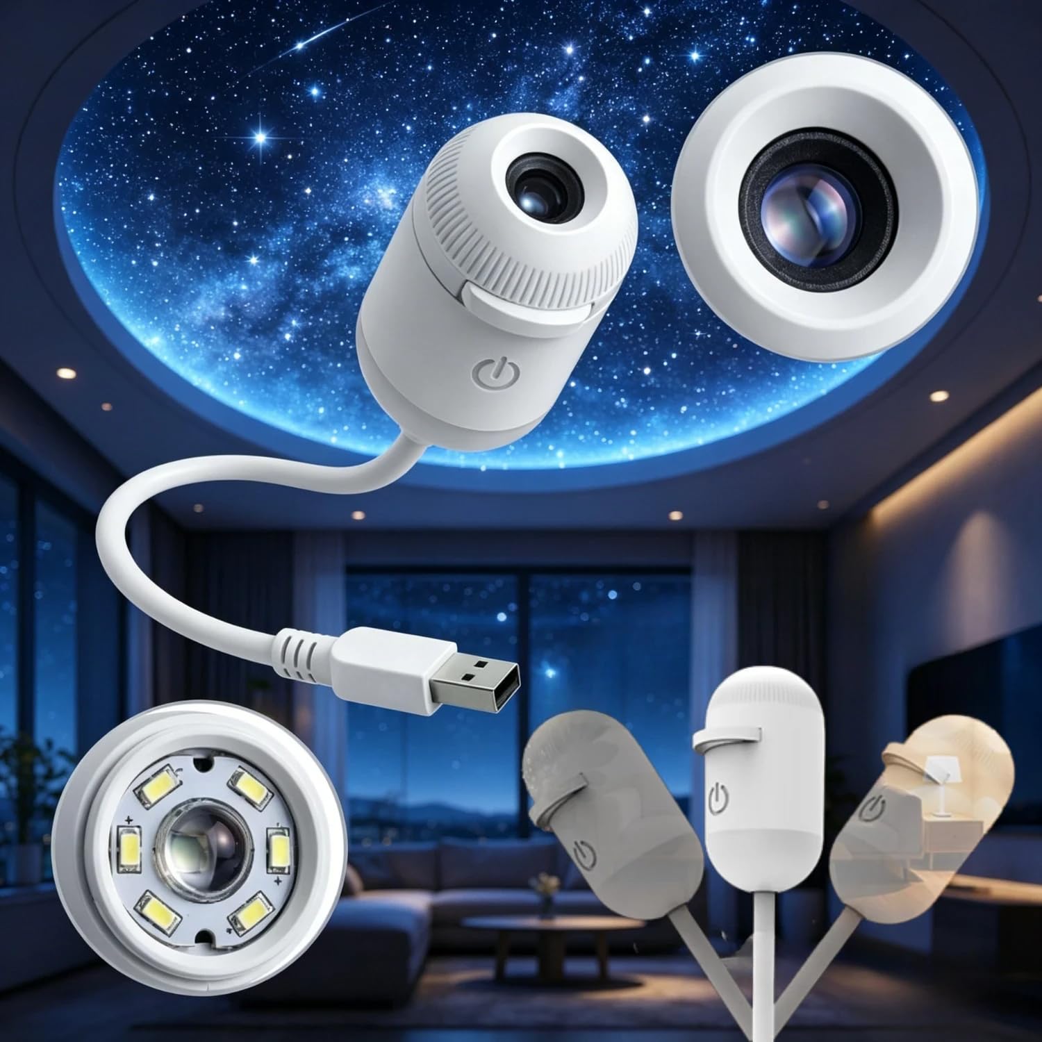 2-in-1 Starry Sky Projector & Night Light, 2-in-1 Galaxy Projector Night Light, 360° Adjustable Led Space Galaxy Lamp, USB Portable Starry Sky Night Lights for Bedro (12 Projection Films)