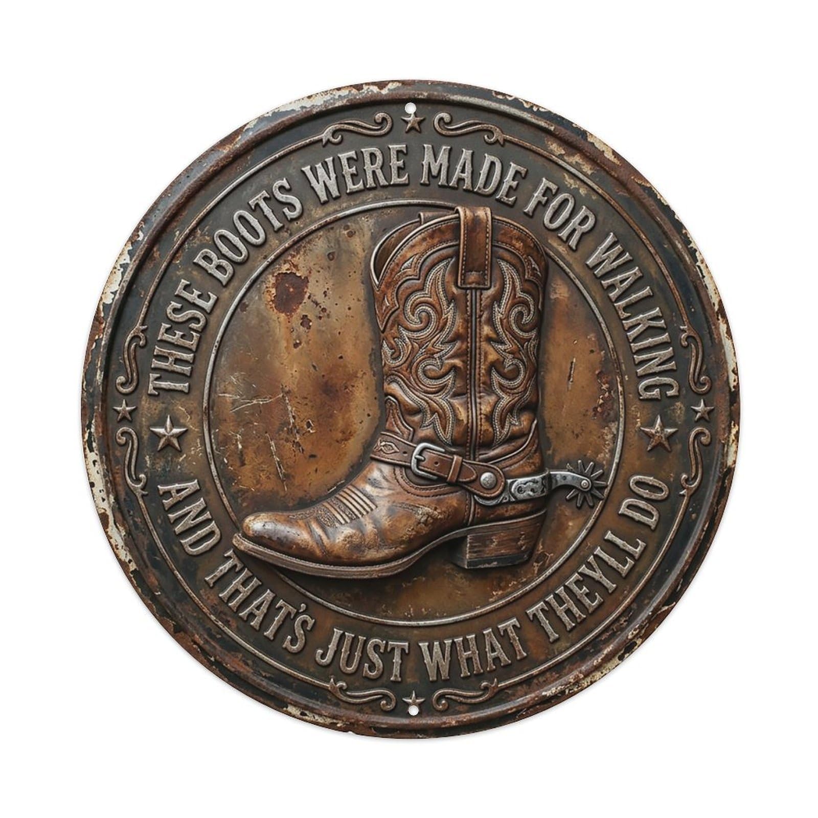 Cowboy Boot Spurs Entryway Metal Tin Sign