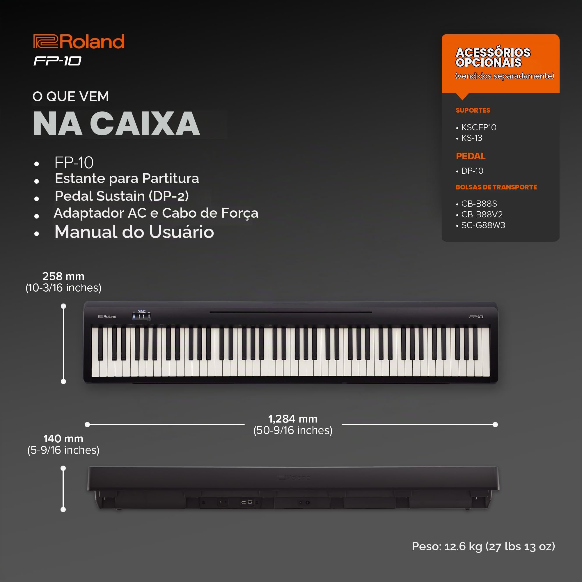 Roland Piano FP-10 Bk Digital 88 Teclas Preto : Amazon.com.br
