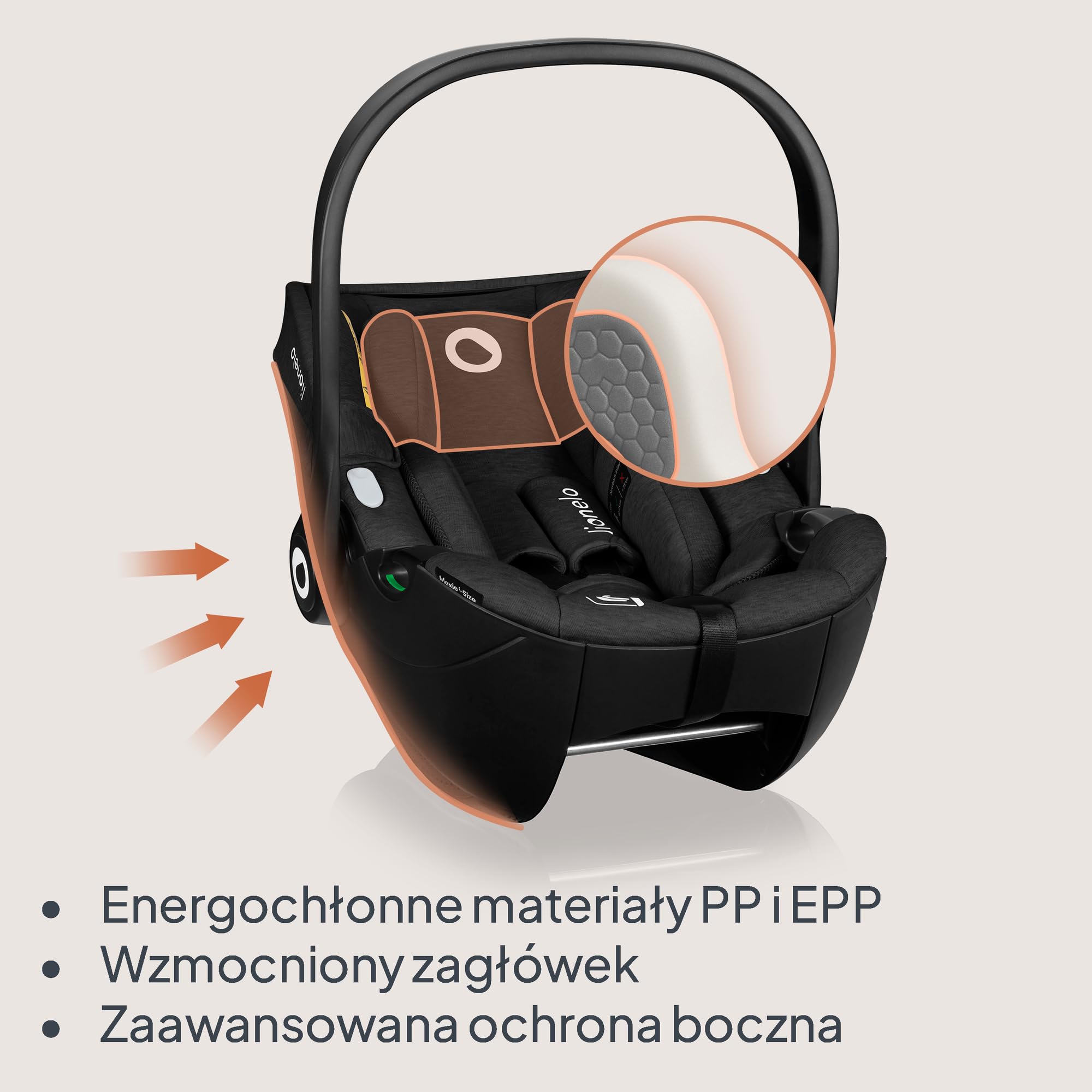 LIONELO MOXIE i-Size SET Dziecięcy Fotelik Samochodowy z Bazą 40-87 cm Nosidełko dla niemowląt Montaż ISOFIX i Noga Stabilizacyjna Ochrona Boczna, Regulacja Zagłówka Wkładka Dri-Seat