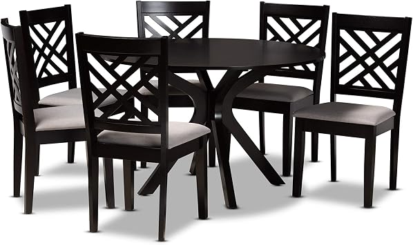 Baxton Studio Norah Modern and Contemporary Grey Fabric Upholstered and Dark Brown Finished Wood 7-Piece Dining Set