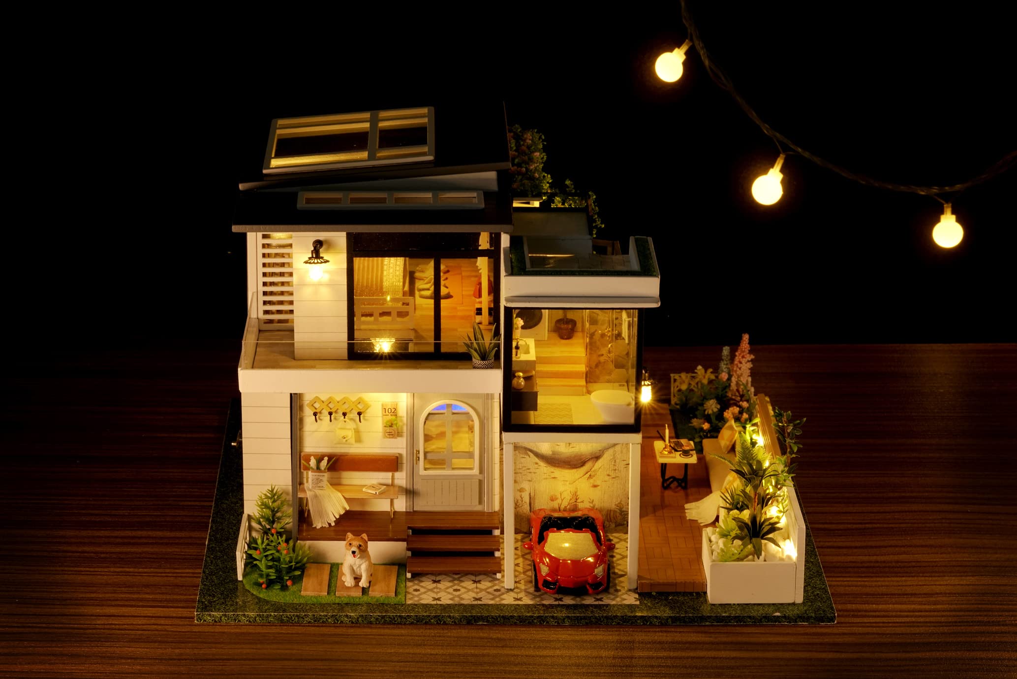 Generico Kit per Casa delle Bambole in Miniatura Fai da Te con Piscina in Legno 3D Giocattolo Puzzle di Pezzi Pretagliati Miniature da Costruire