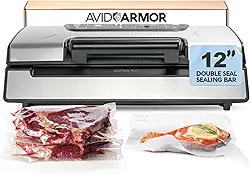 Avid Armor Máquina seladora a vácuo AVS2400, seladora profissional de alimentos com armazenamento em rolo e cortador embutido, seladora a vácuo compacta para preservação de alimentos