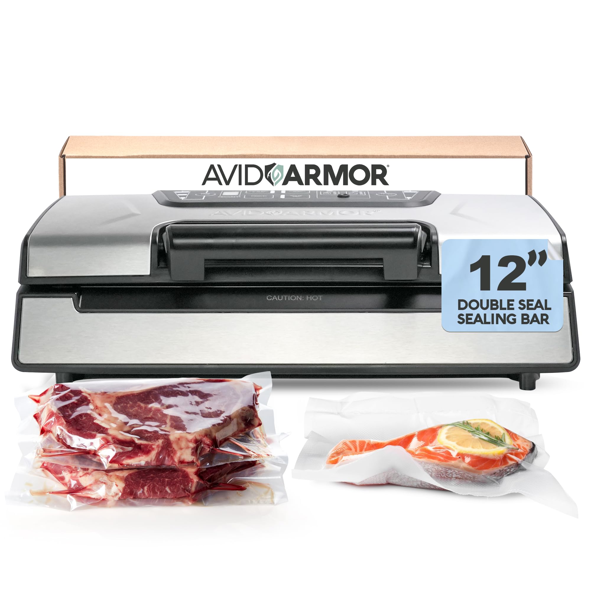 Avid Armor Vacuum Sealer Machine AVS2400, Professional Food Sealer with Roll Storage & Built-In Cutter, Compact Vacuum Sealer for Food Preservation