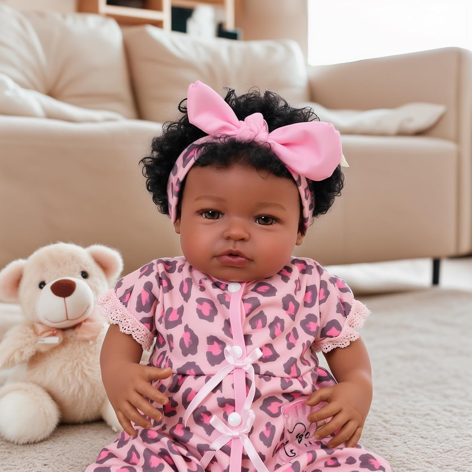 BABESIDE Reborn Baby Dolls Black Girl, 20 Inch Realistic Black Girl Newborn African American Real Life Baby Girl Dolls Soft Vinyl and Cloth Body with Feeding Kit Gift Box for Kids Age 3+