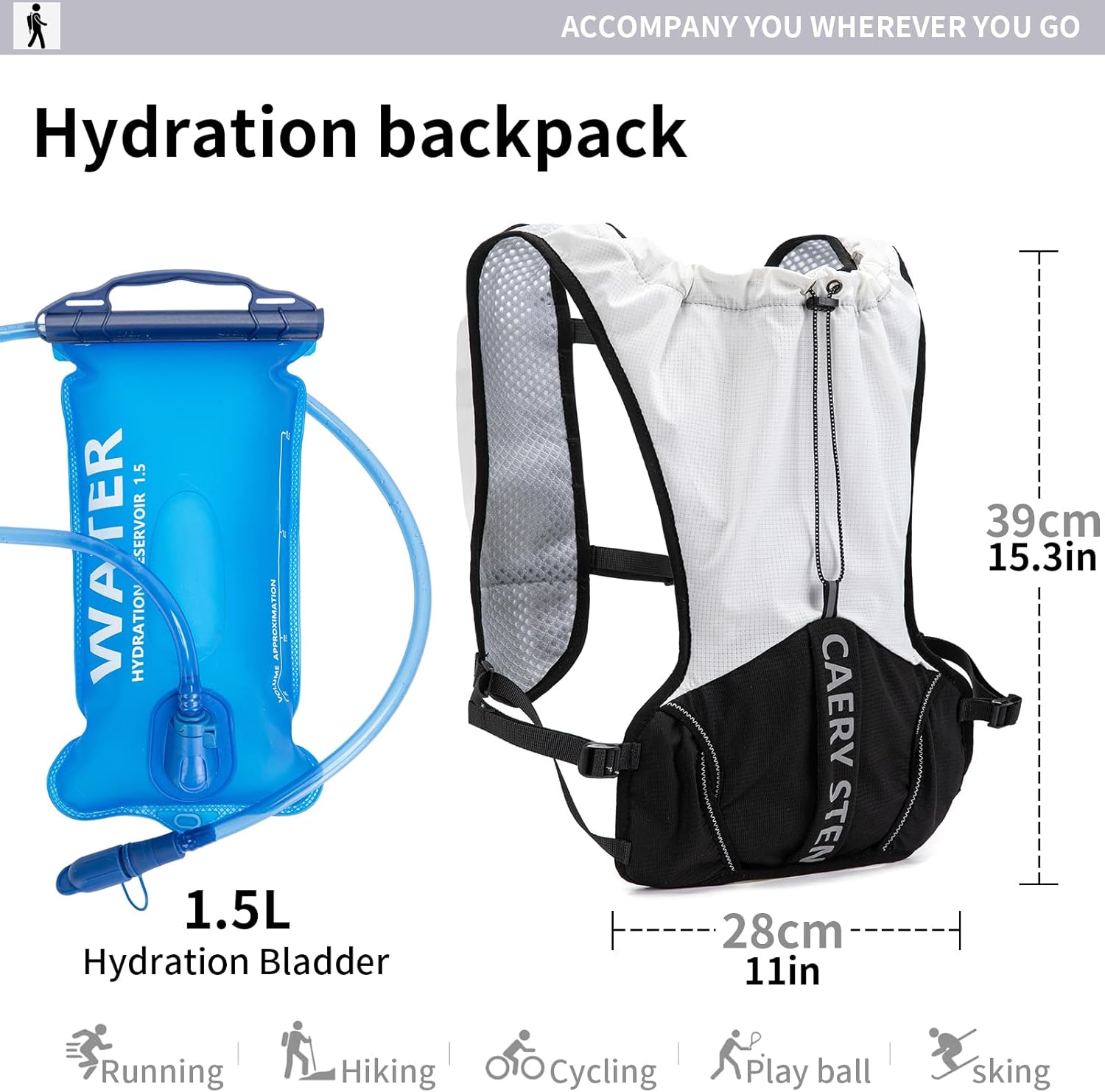CAERYSTEN Lightweight Hydration Backpack Vest, Suitable for Running, Hiking, Cycling, Short Marathons, Men's and Women's Compact Water Bags