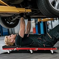 Vista 2 de Magshion 36" Triplex Plegable en Tres Partes Plataforma Rodante 2 en 1 para Garaje y Asiento, Plataforma Rodante de Mecánico de Bajo Perfil con 6