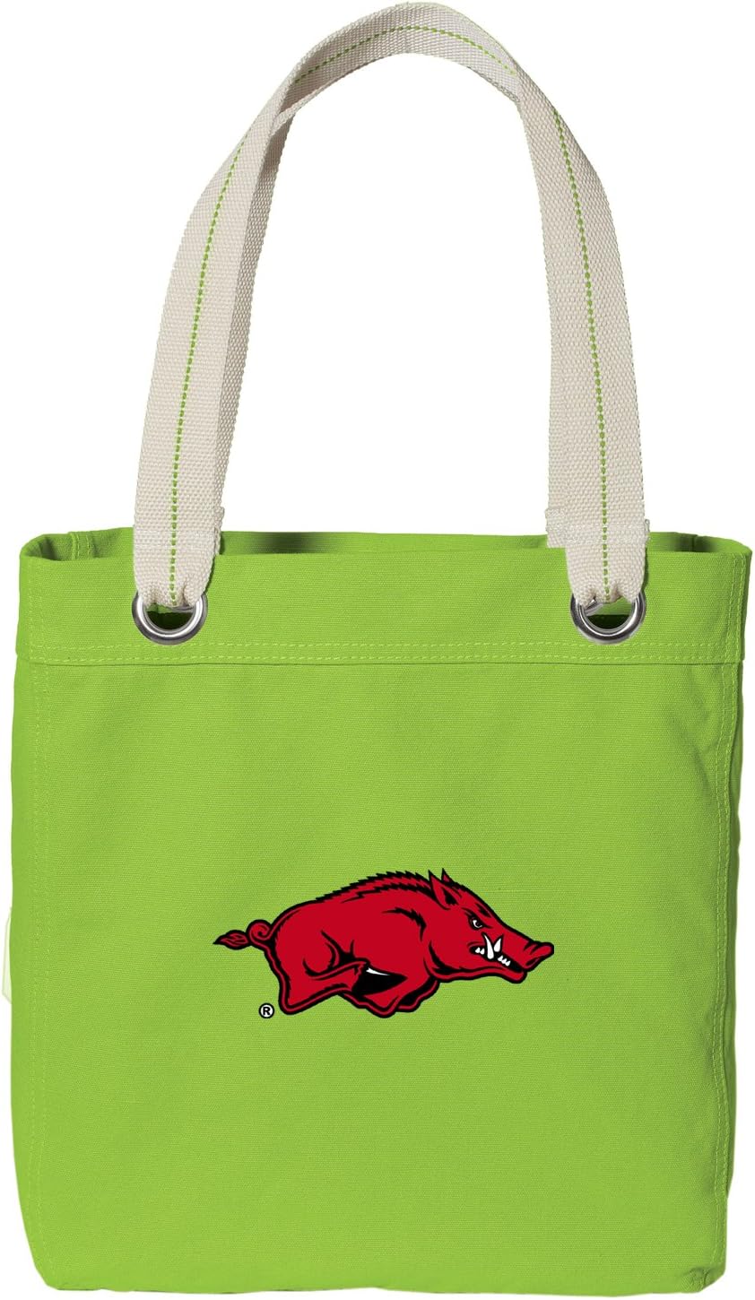 Broad Bay University of Arkansas Tote Bag RICH Dye Washed COTTON CANVAS FASHION LIME