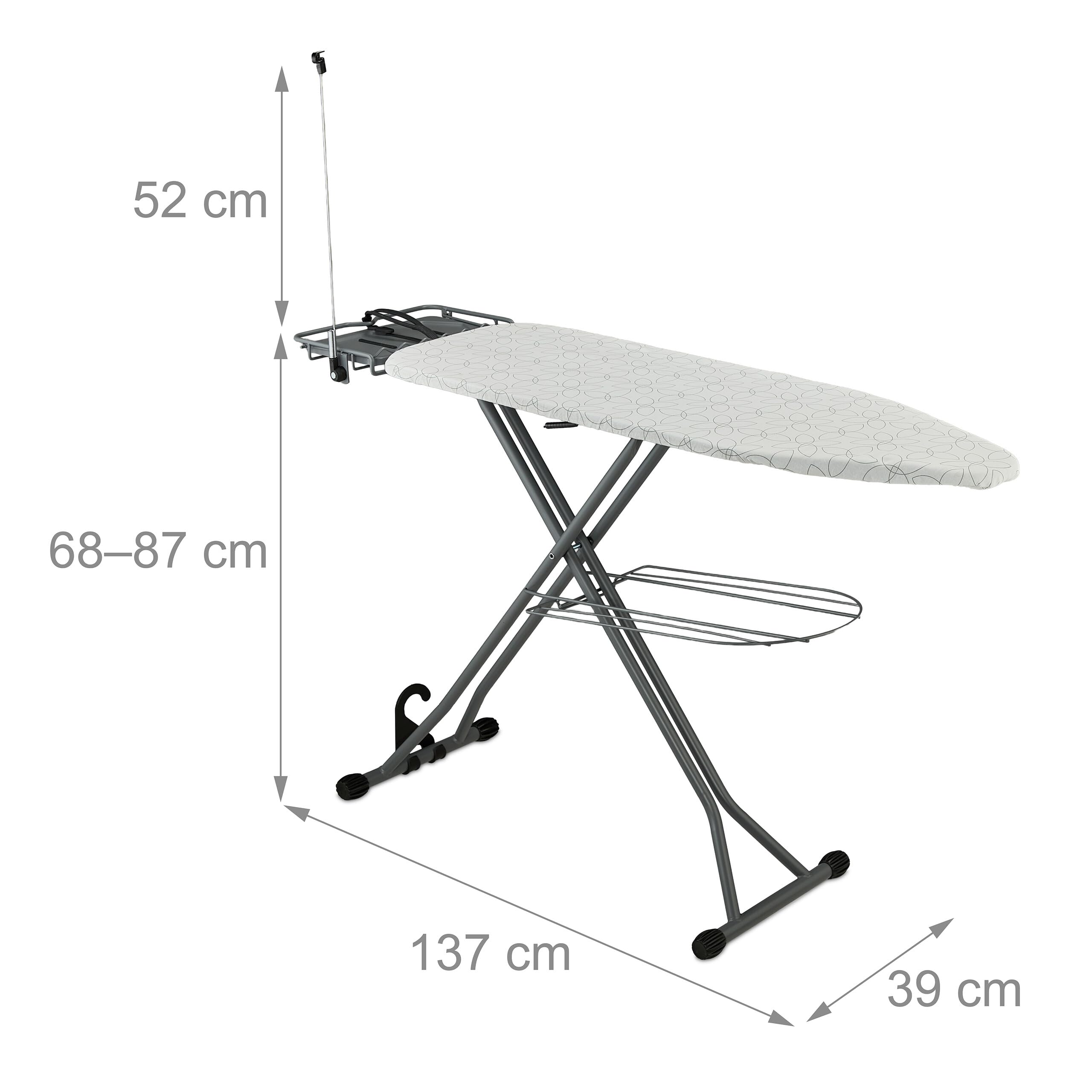 Relaxdays ASSE da Stiro Pieghevole, Tavolo Ferro a Vapore, Piano per Stirare Salvaspazio 123x39 cm,Copriasse, Argento