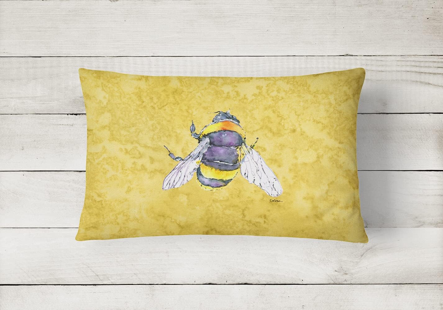 Caroline's Treasures 8852PW1216 Bee on Yellow Canvas Fabric Decorative Pillow Machine Washable, Indoor Outdoor Decorative Pillow for Couch, Bed or Patio, 12HX16W
