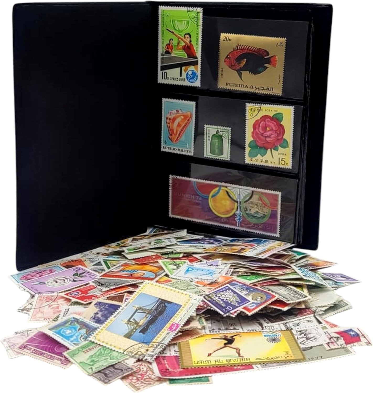 IMPACTO COLECCIONABLES – 500 Asian Stamps Collection with Included Album (5.5 x 7 x 0.4 in) | Enhance Your philatelic Collection with Authentic postmarked Stamps in a Compact and Elegant Album