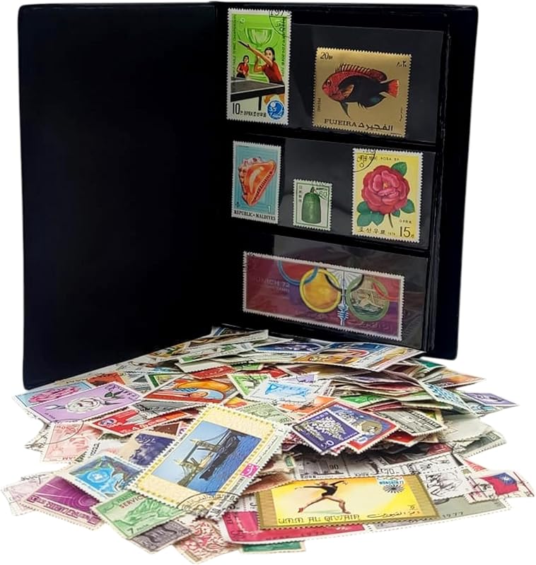 IMPACTO COLECCIONABLES – Colección de 500 sellos asiáticos con álbum incluido (5,5 x 7 x 0,4 pulgadas) | Mejore su colección filatélica con sellos matasellos auténticos en un álbum compacto y elegante