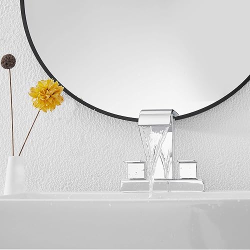 Miniatura 8 de GGStudy Grifo de baño cromado moderno con 2 asas de 4 pulgadas, juego central de cascada para caravana, grifo de tocador de baño con montaje de