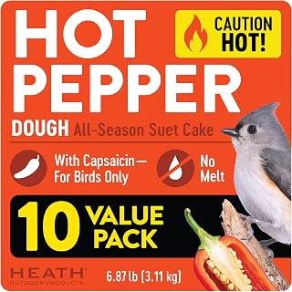 Heath Hot Pepper Dough No-Melt Suet Cakes for Wild Birds, 10 Pack | Hot Pepper No-Melt Suet for Wild Birds, Heat-Resistant...
