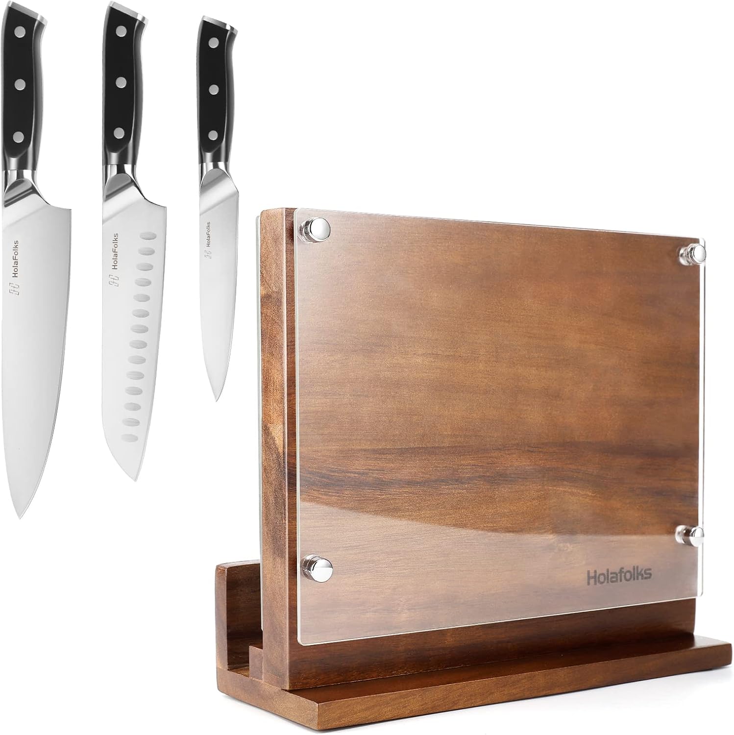 HolaFolks Kitchen Knife Block with Acrylic Shield